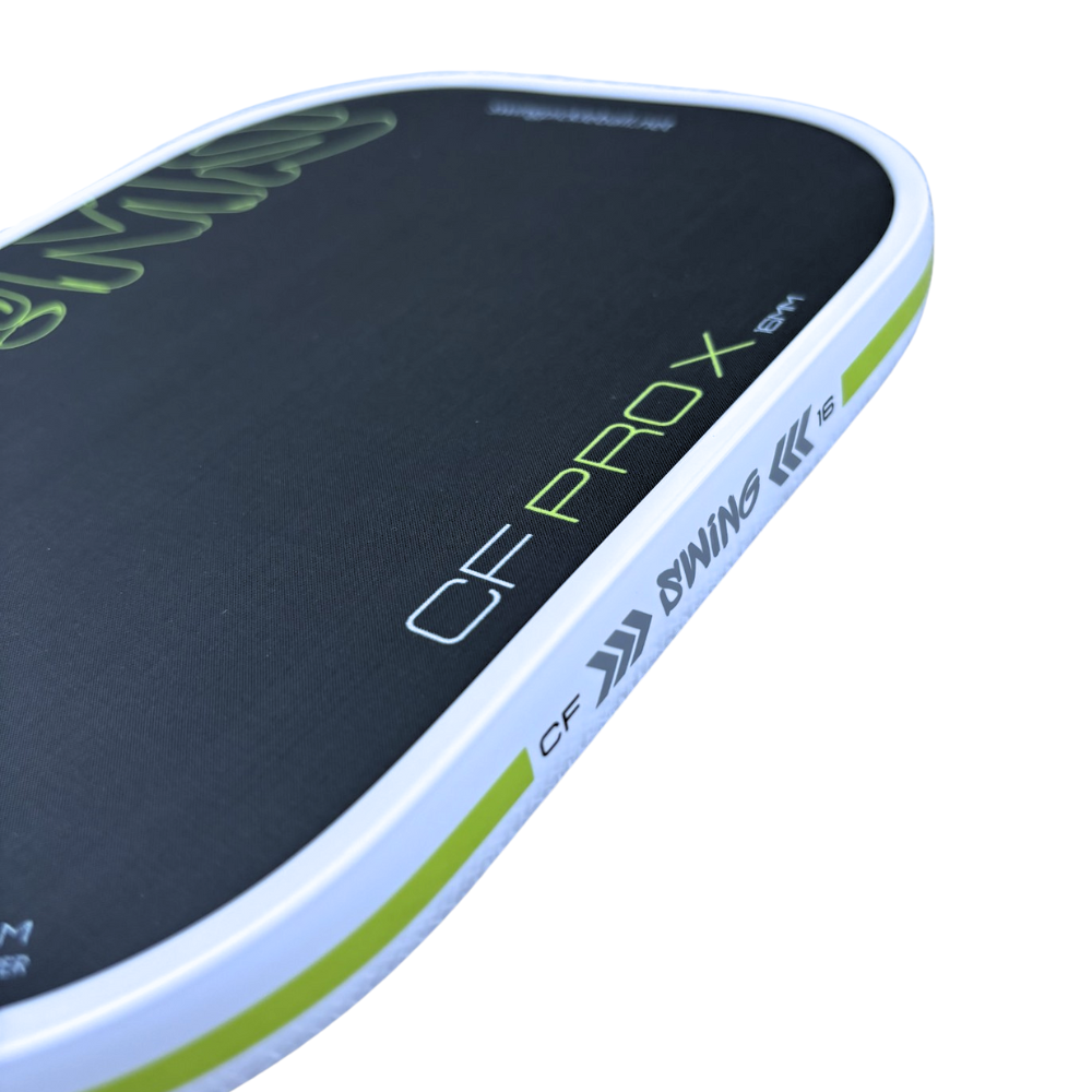 Swing CF Pro X paddle, angled view showing the 16mm foam core edge