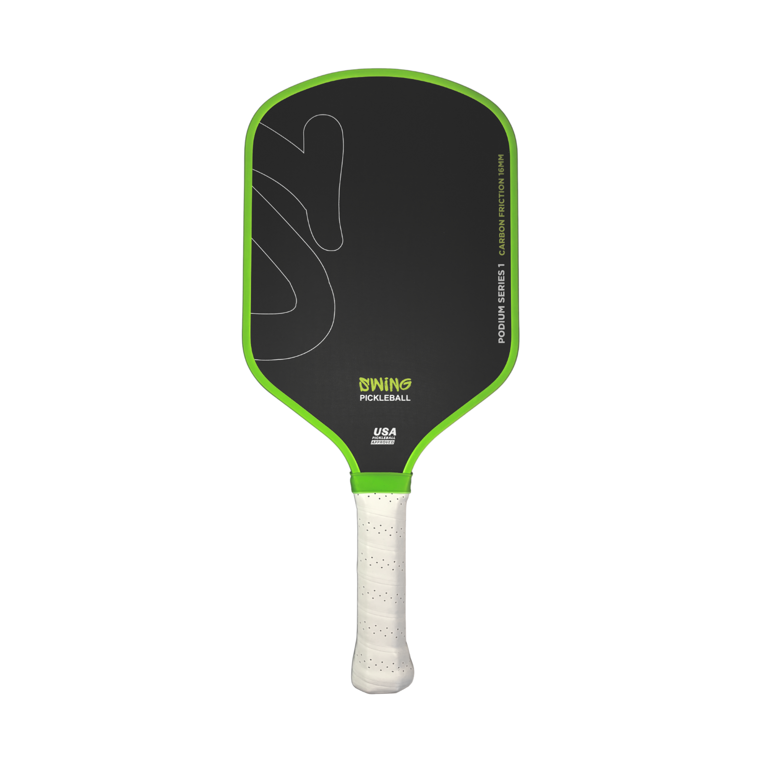 Swing Podium Series 1 pickleball paddle, front view of the carbon friction surface