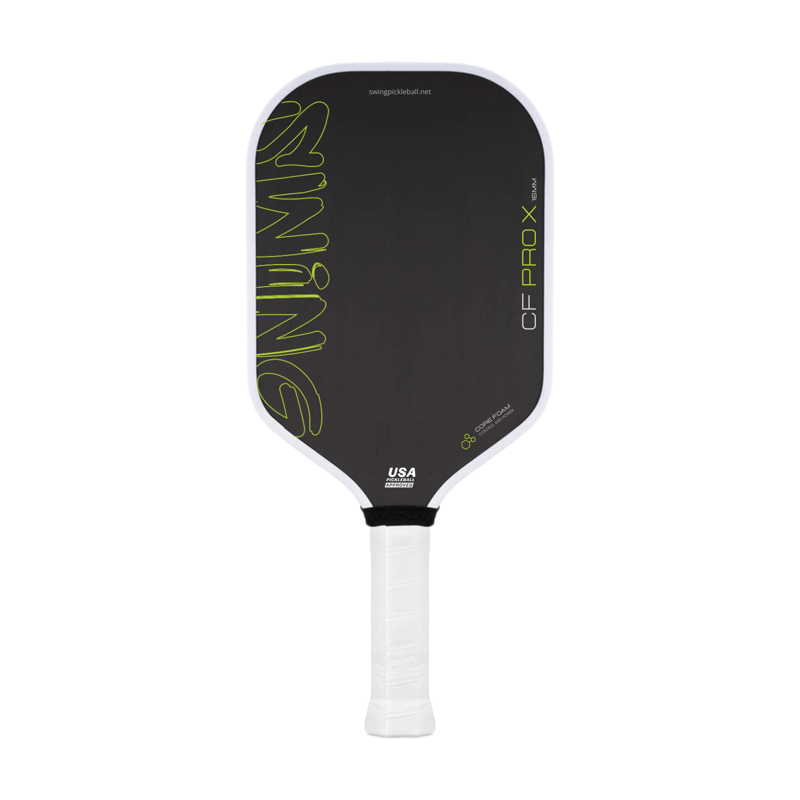 Swing CF Pro X pickleball paddle, front view showing the T700 carbon fiber face